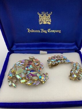 Vintage Sherman AB crystal brooch and earrings set